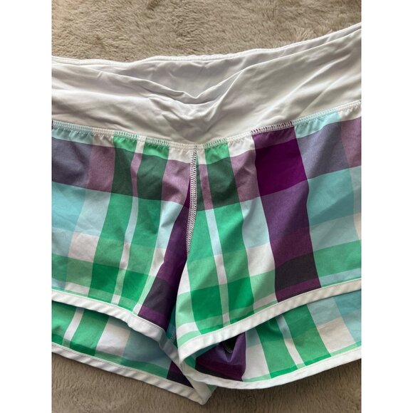 Lululemon Plaid Multicolor Swiftly Shorts Size 8 Activewear With White Waistband - Picture 2 of 8